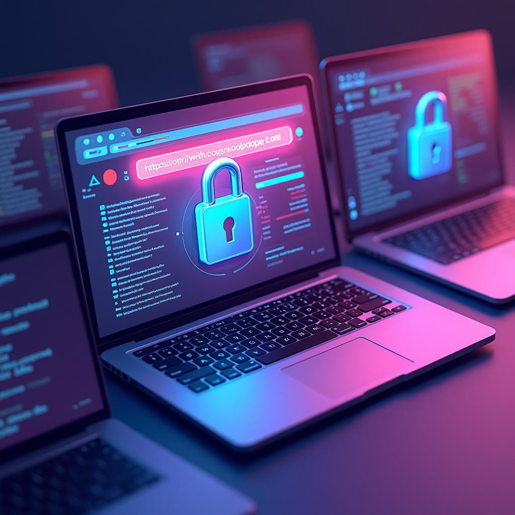 Secure Websites in a Futuristic Cyberpunk Landscape