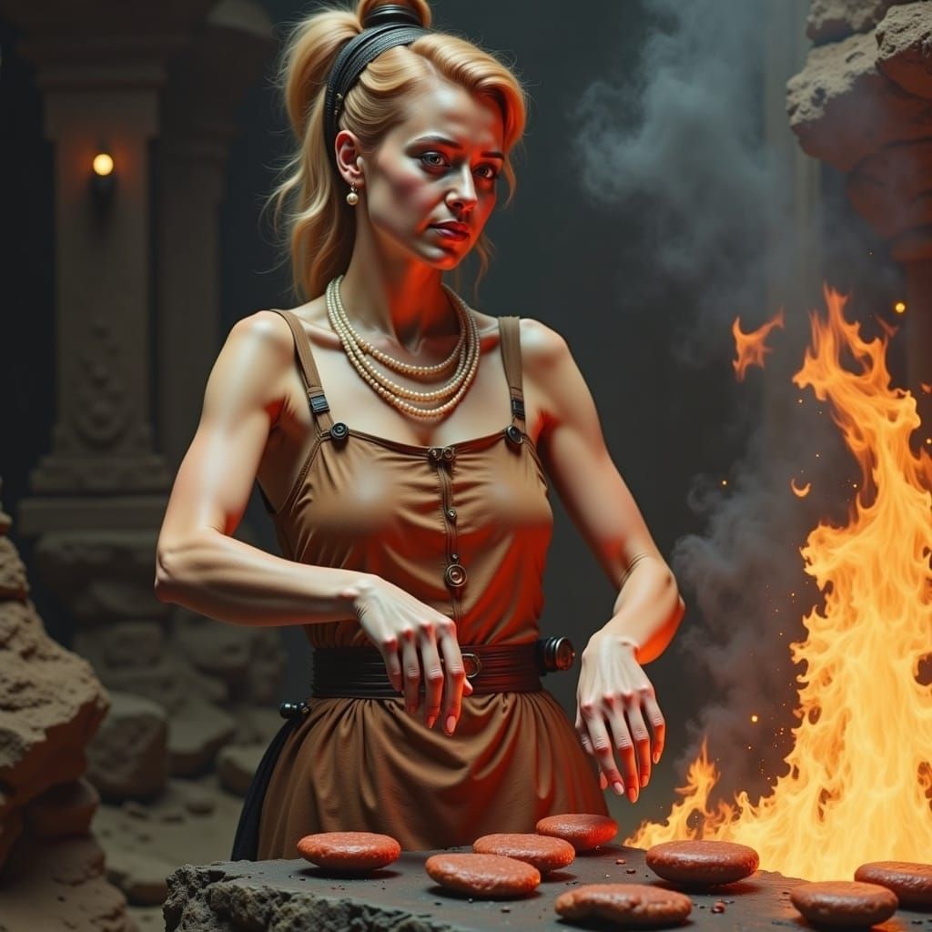 Wilma Flintstone Grills in Dystopian Sci-Fi Style