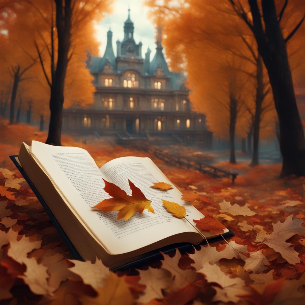 Book Surrounded by Fall Leaves: Digital Painting
