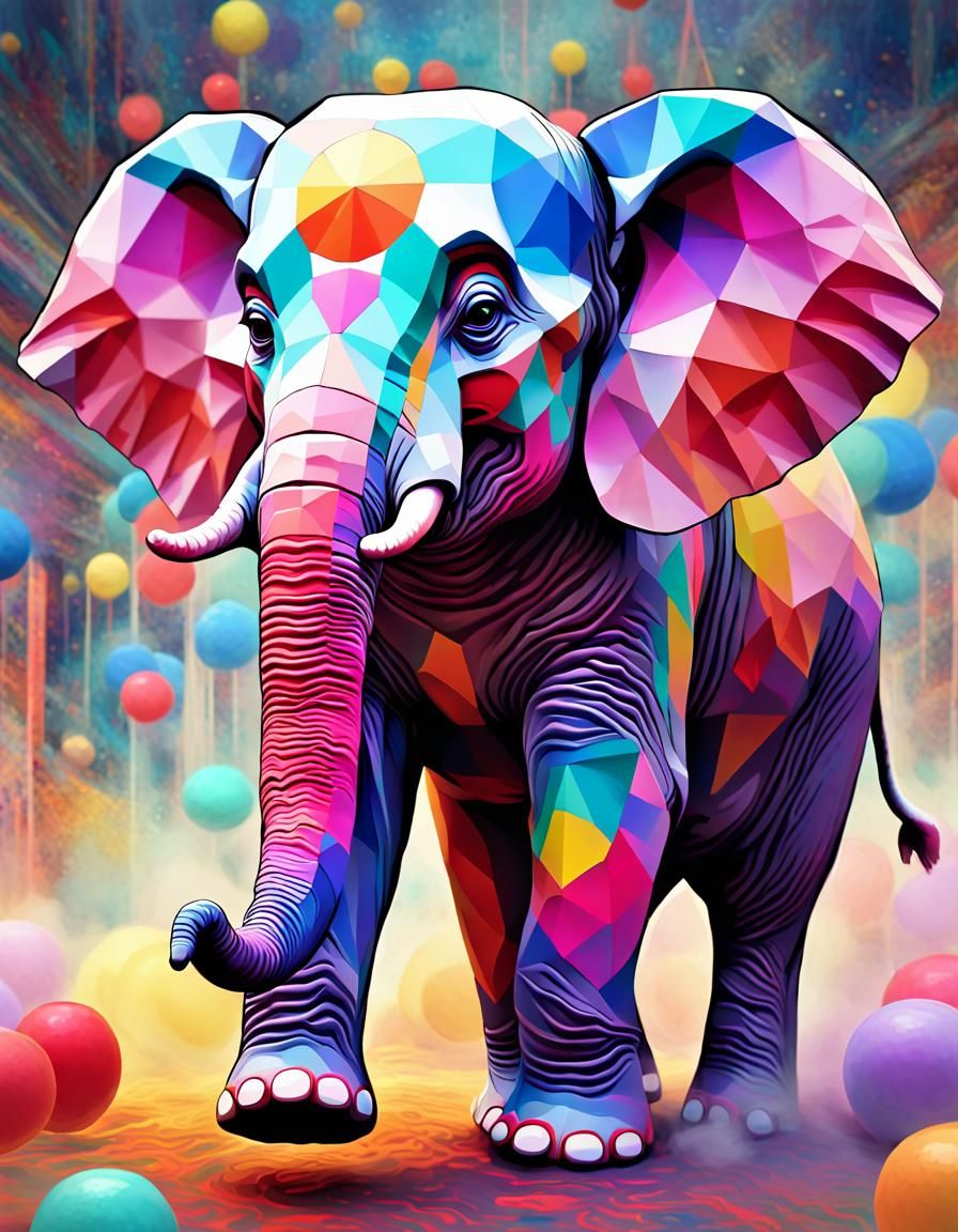 Joyful Clown Elephant in Impressionist Style