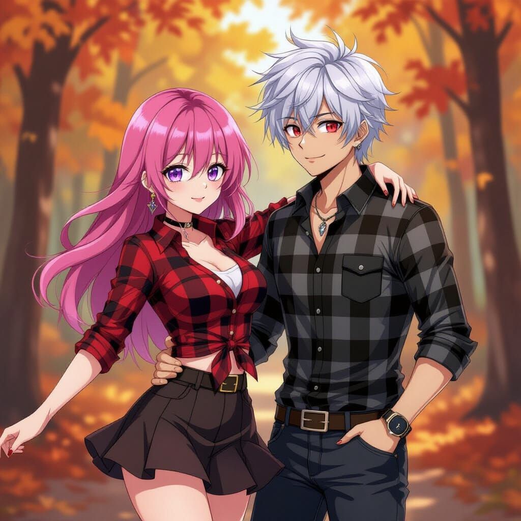 Anime Couple Dancing in Autumn Forest