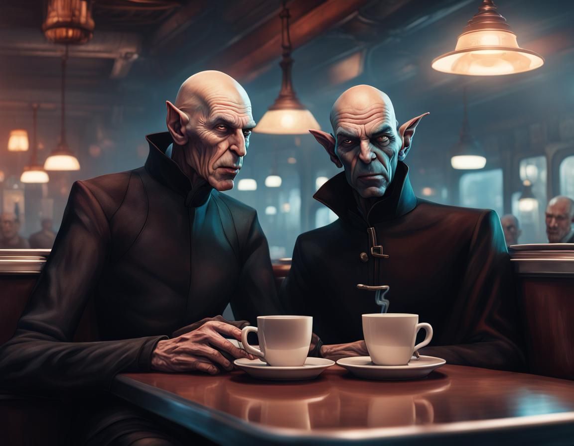 Nosferatu and Spock at a Diner, Digital Portrait