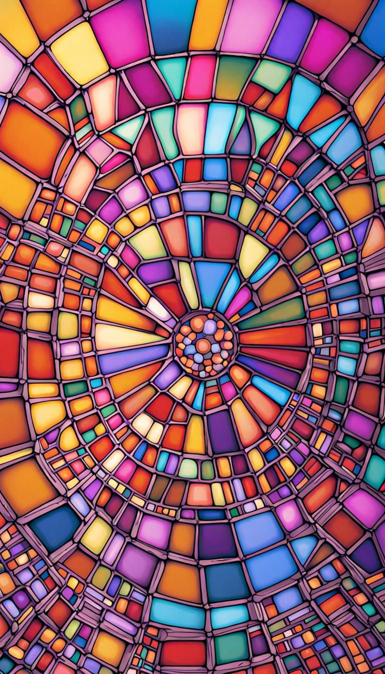 Psychedelic Dreamscape Composition in Stained Glass Style