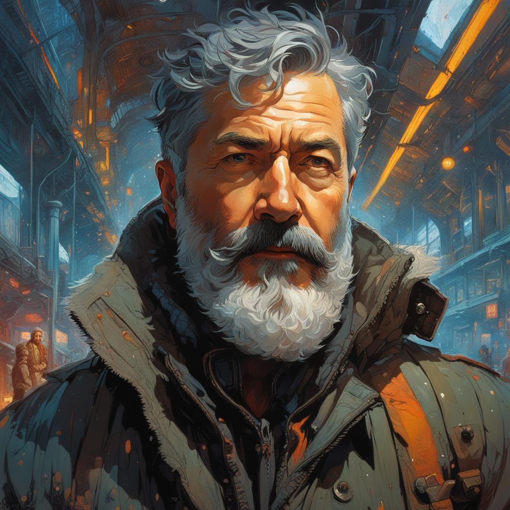 Detailed Portrait of Handsome Man with Grey Beard