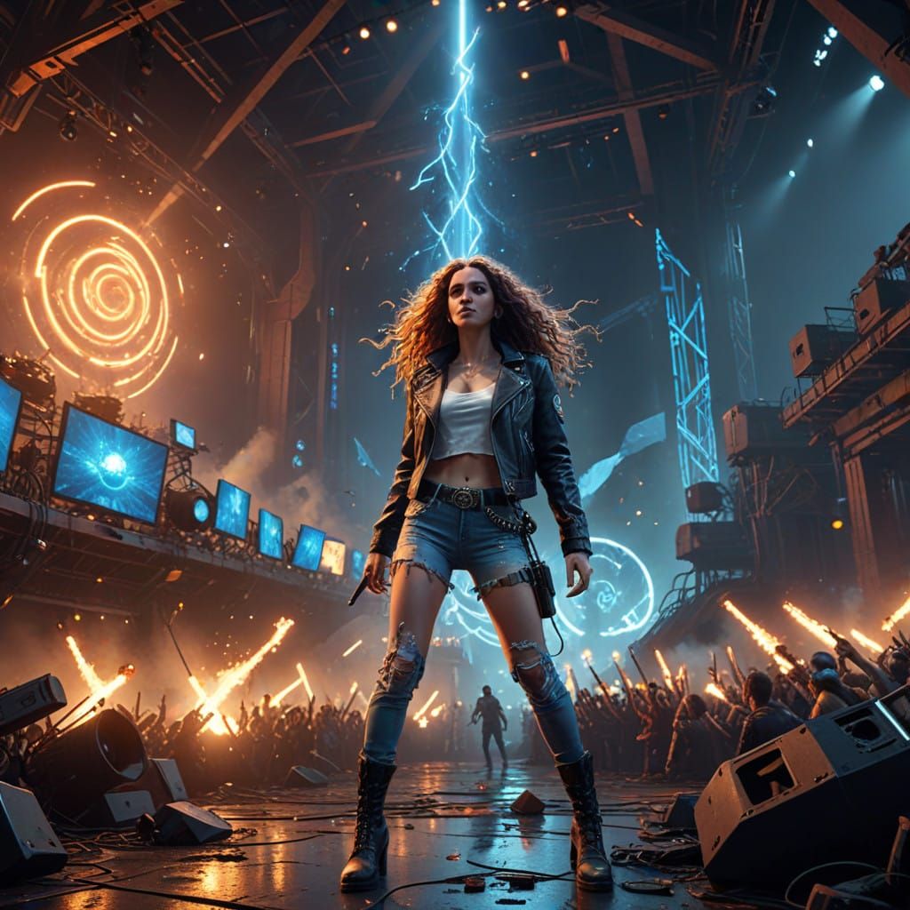 Rockstar Goddess on Stage in Vibrant Concert Hall