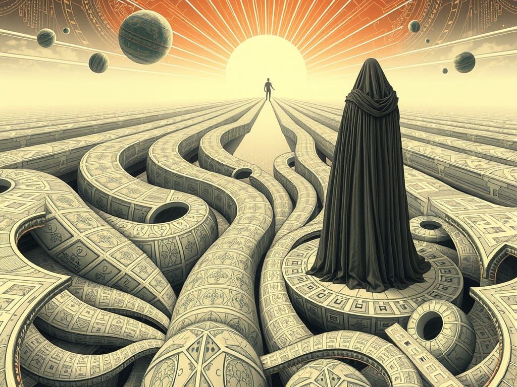 Mystical Futuristic Labyrinth in Intricate Patterns