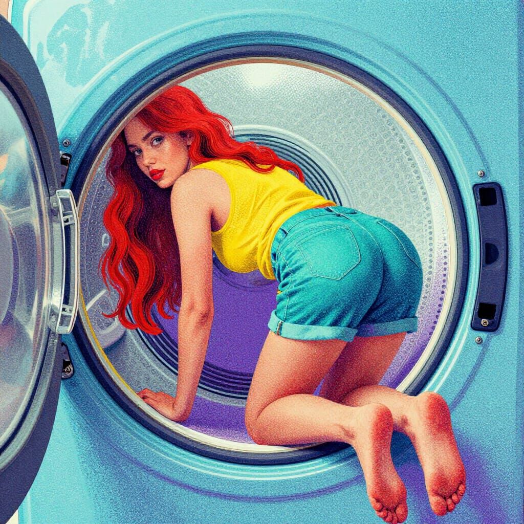 Oddity: Jens Crawling Into Dryer in Stippled Style