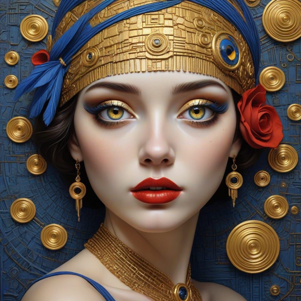 Flapper Portrait in Abstract Cubism Steampunk Style