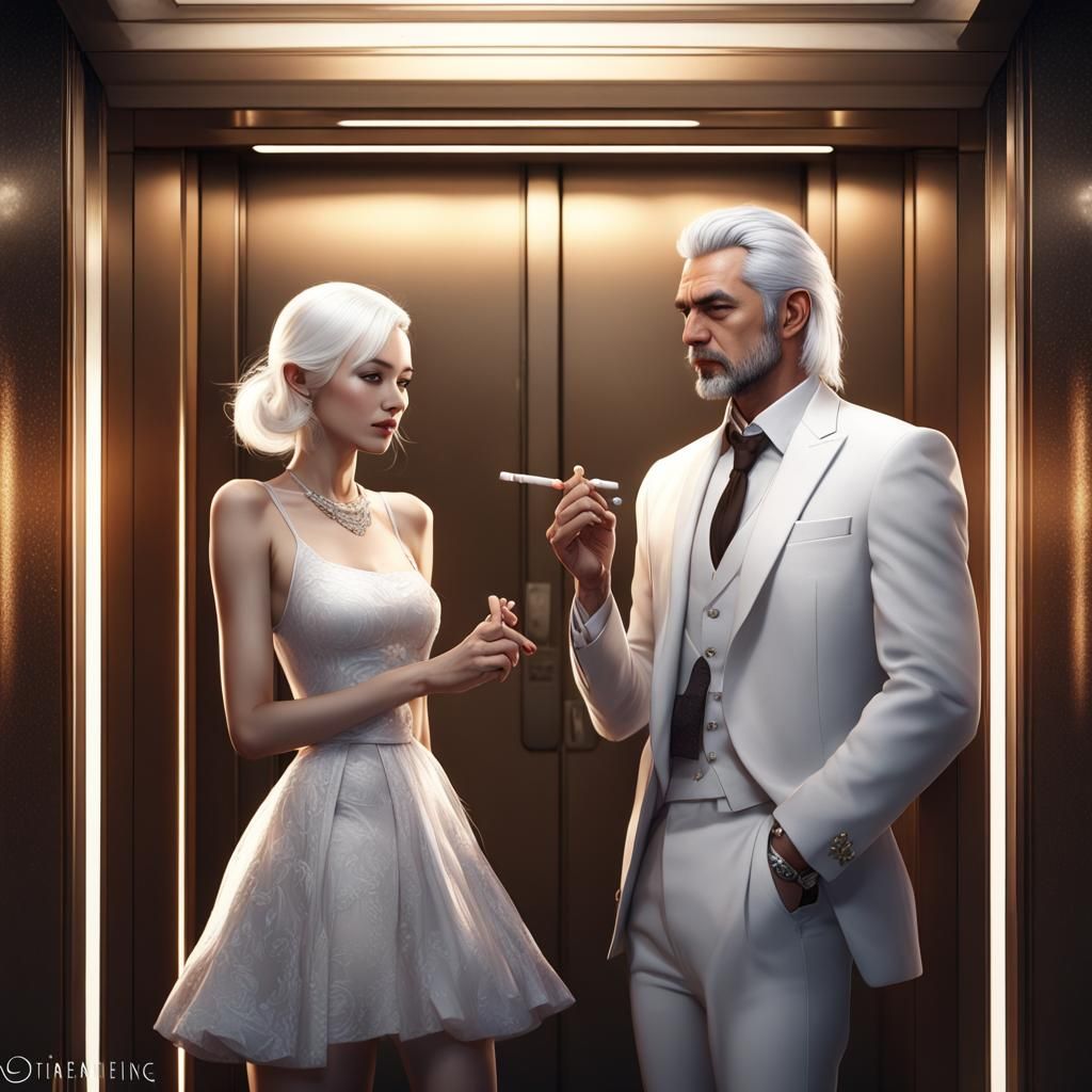 Elegant Lady Lighting Cigarette, Kaoru Fujiwara Style