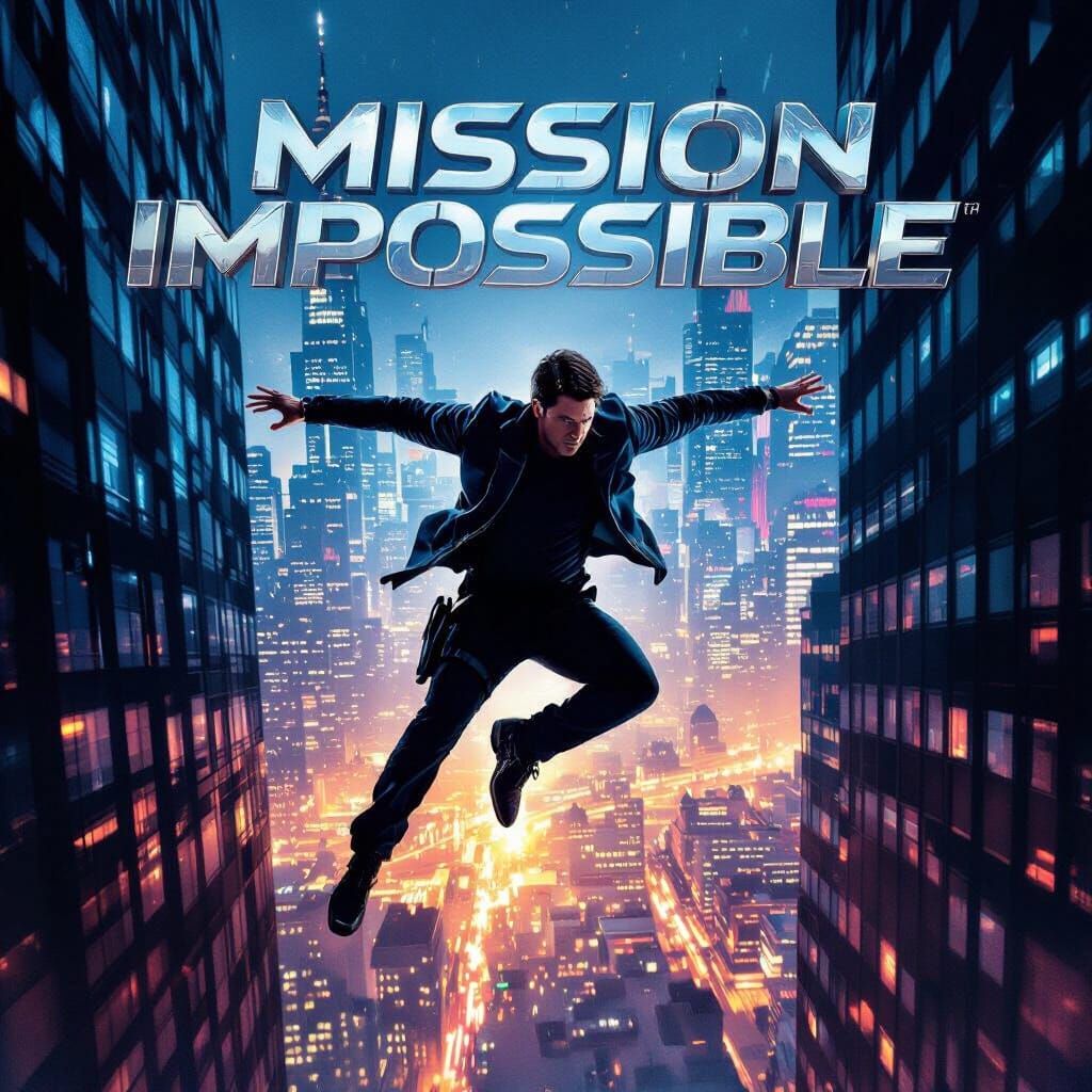Mission Impossible Movie Poster: Ethan Hunt Leaps Between Sk...