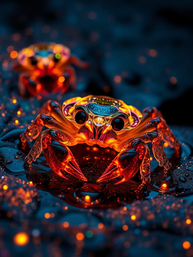 Bioluminescent Spectral Hermit Crabs in Gemstone Shells