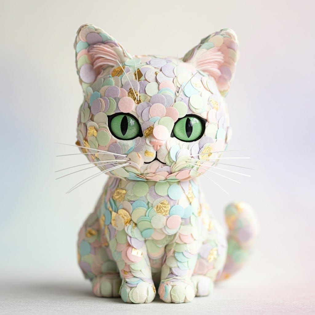 Confetti Cat Sculpture in Manga Anime Style