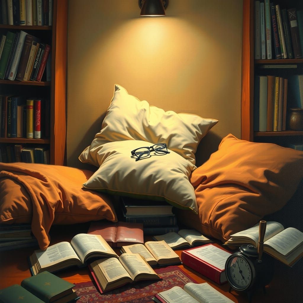 Cozy Reading Nook with Acrylic Painting Style