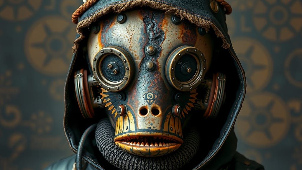 Dieselpunk Trout Mask Portrait in Surreal Style