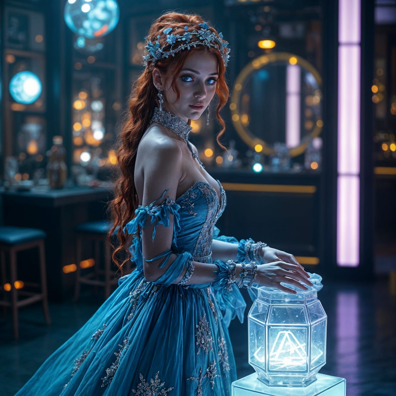 Gothic Tsaritsa in Elegant, Tattered Gown with Gemstone Koko...