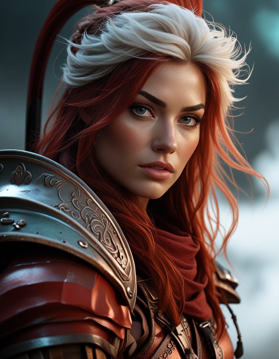 Ethereal Warrior Goddess in Vibrant Armor