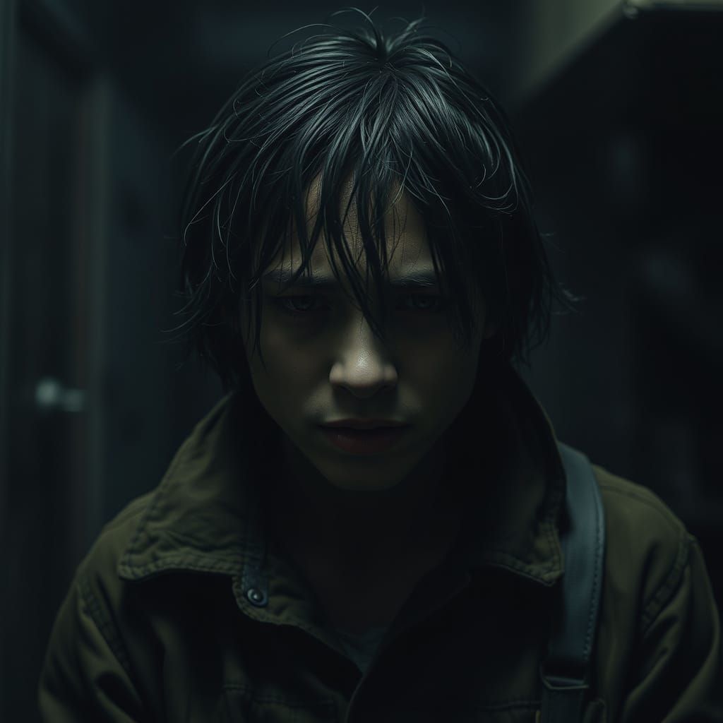 Distressed Person in Dimly Lit Environment