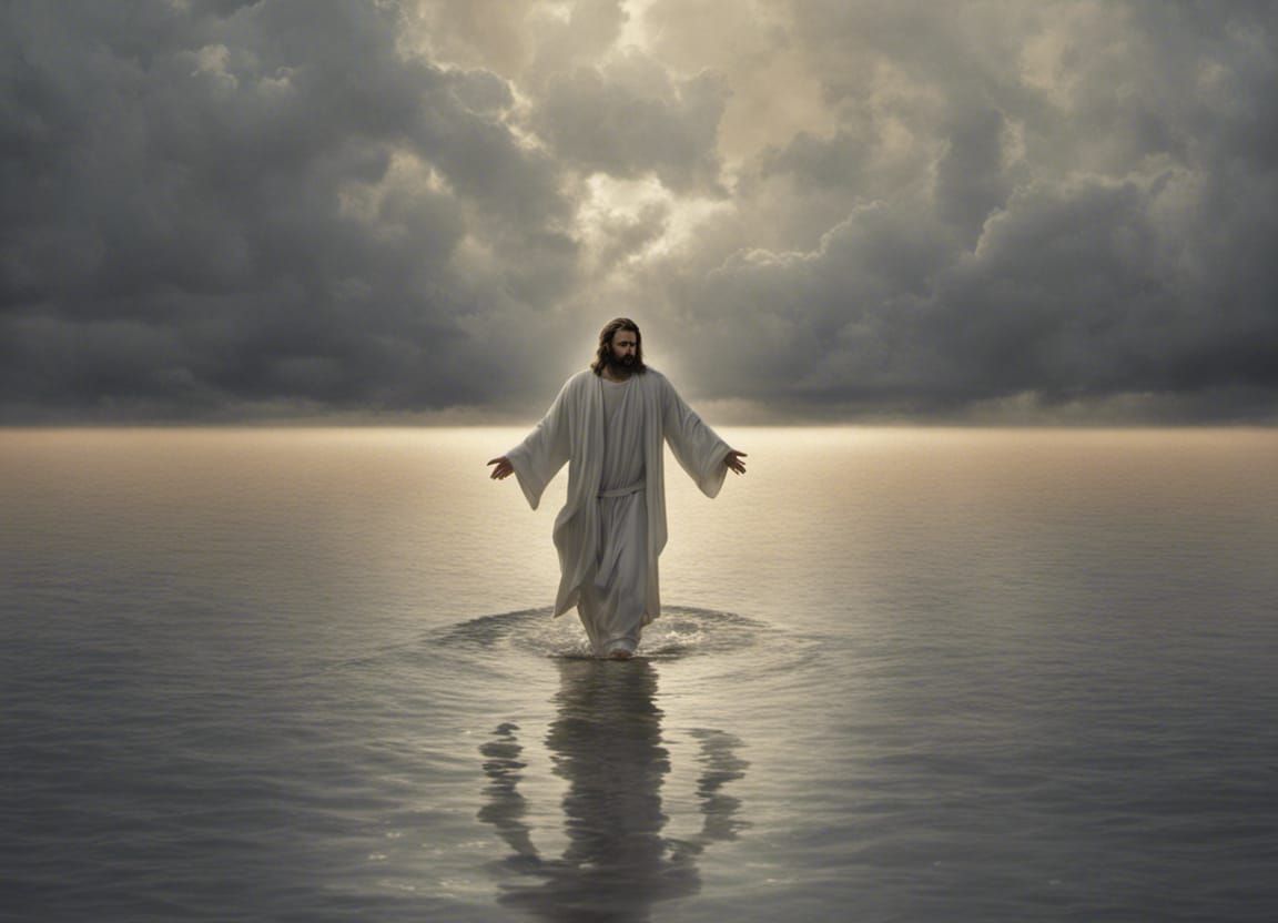 Jesus Walks on Water in a Miracle Scene