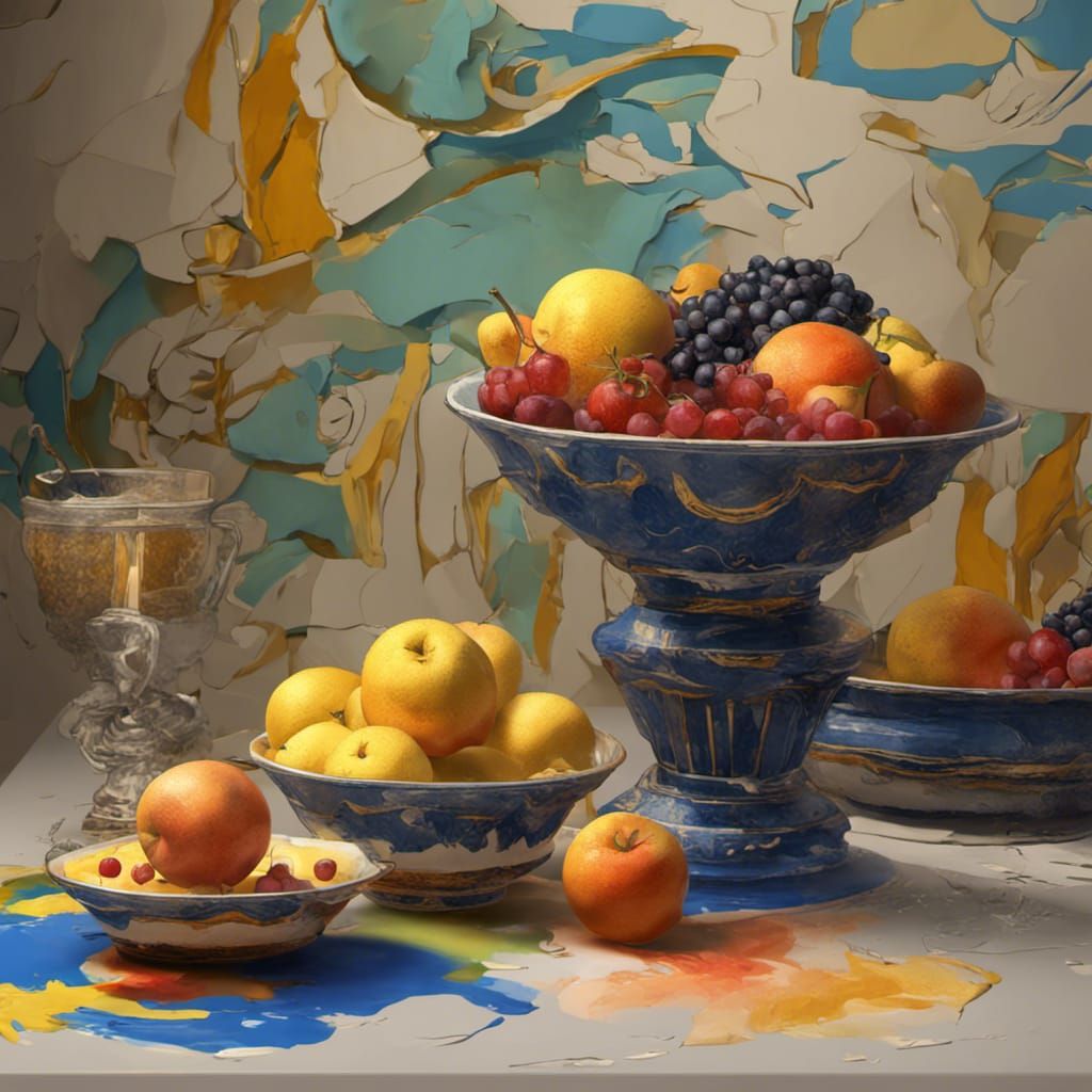Van Gogh Style 3D Fruit Bowl Still Life