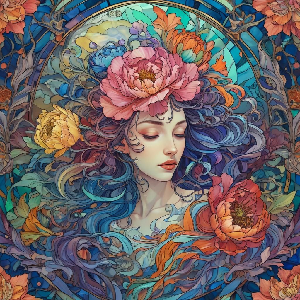 Goddess of Flowing Liquid in Rainbow Gradients