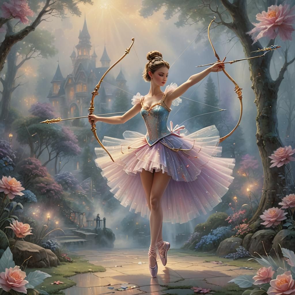 Ethereal Ballerina Archer in a Misty Fantasy