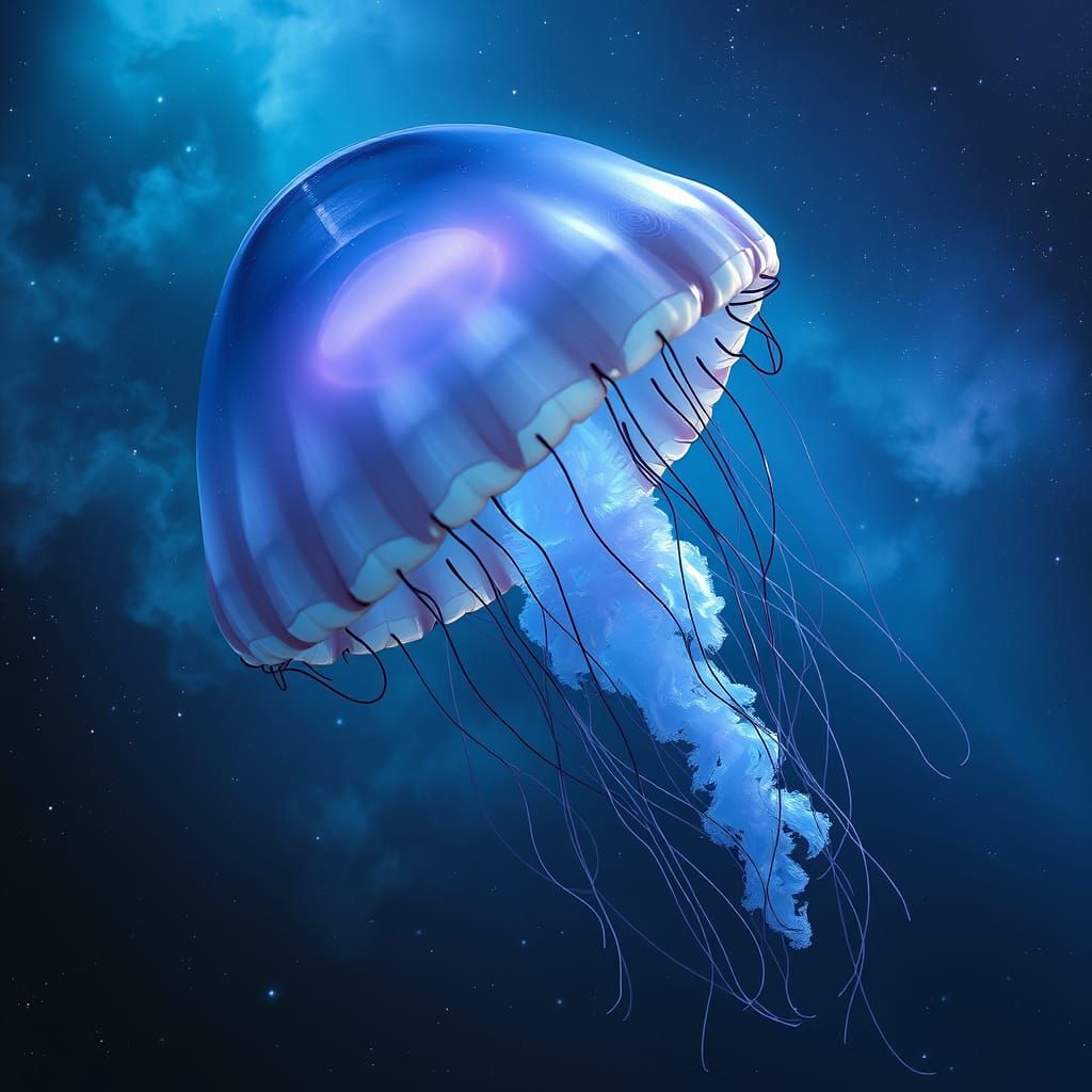 Ethereal Bioluminescent Jellyfish in Cosmic Nebula