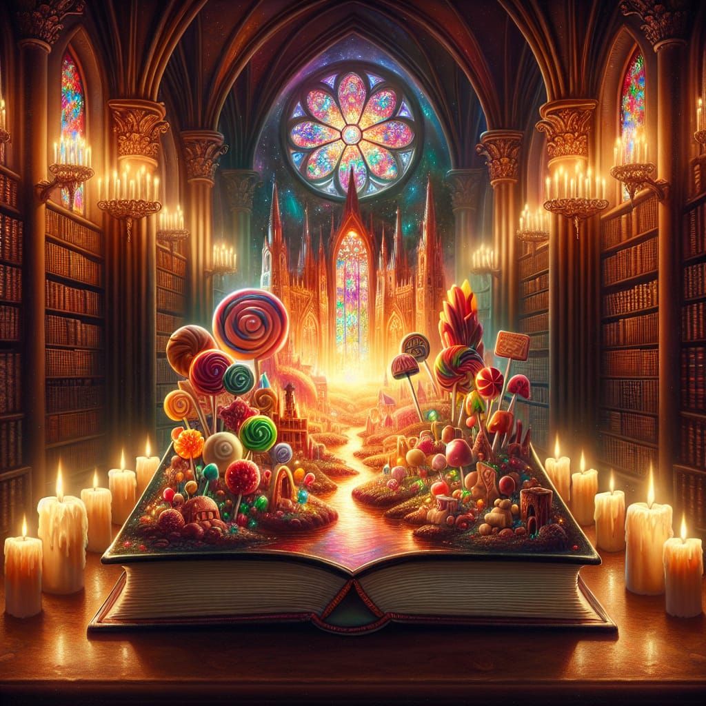 Glowing Storybook in Enchanted Cathedral, Impasto Style