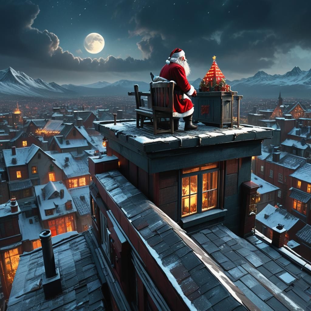 Epic Santa Claus on Rooftop: Digital Matte Painting