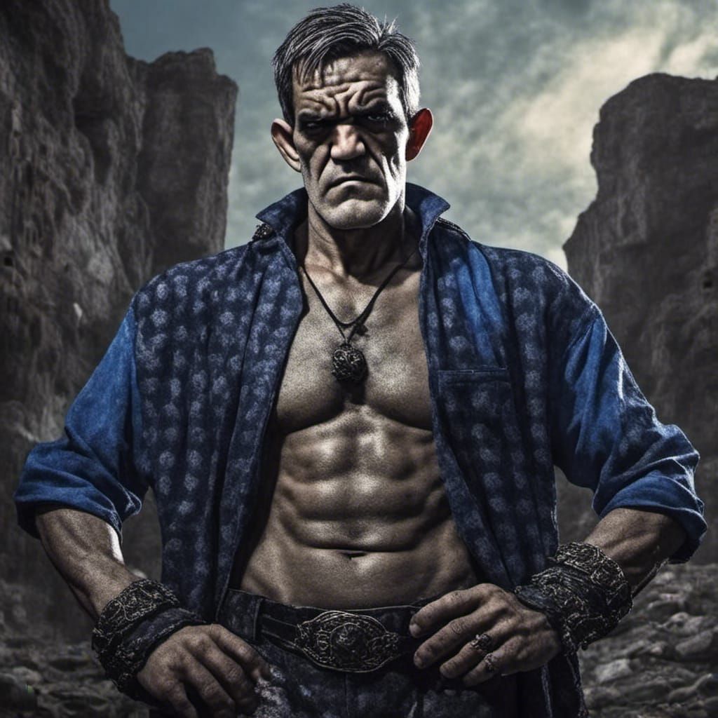 A powerful superhero. Waist up <lora:My Face:1.0> superhero pose. Superhero chest, black and blue superhero outfit. full...