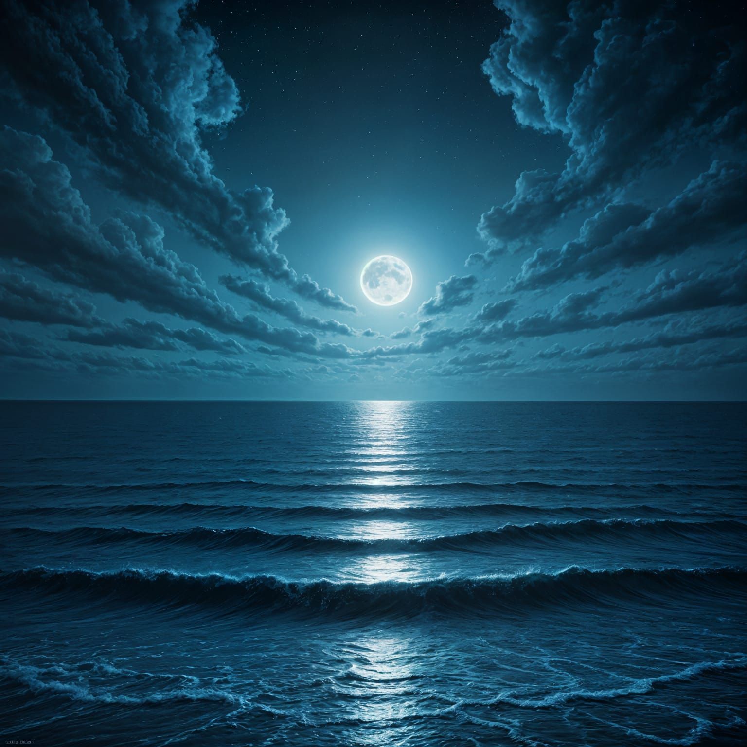 Nocturnal Ocean Scene with Moon and Volumetric Lighting