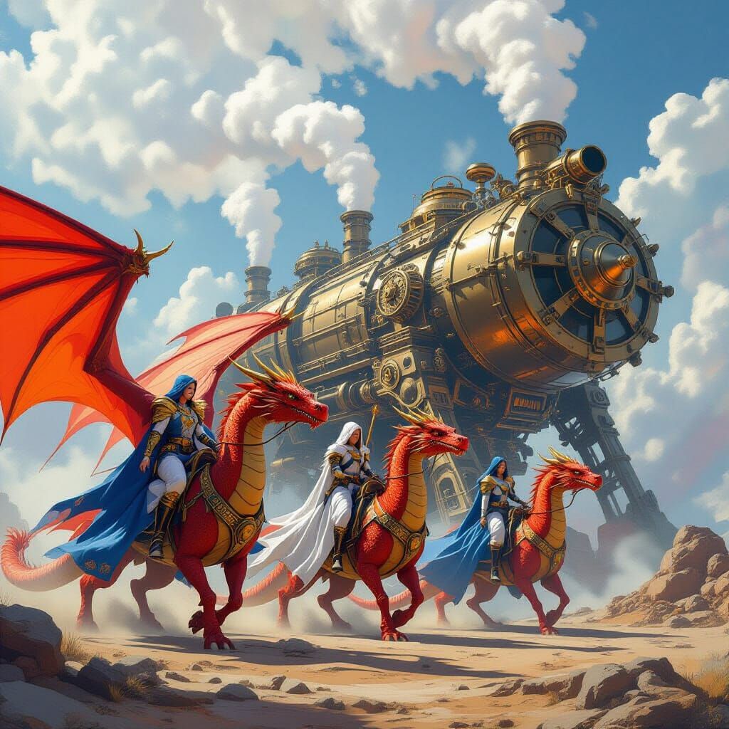 Dragon Riders of the Golden Tent in Epic Fantasy Style