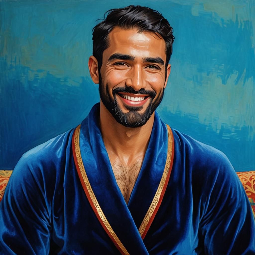 Art Nouveau Portrait of Smiling Man in Velvet