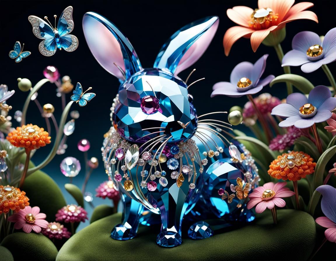 Crystal Bunny Figurine in Art Nouveau Style