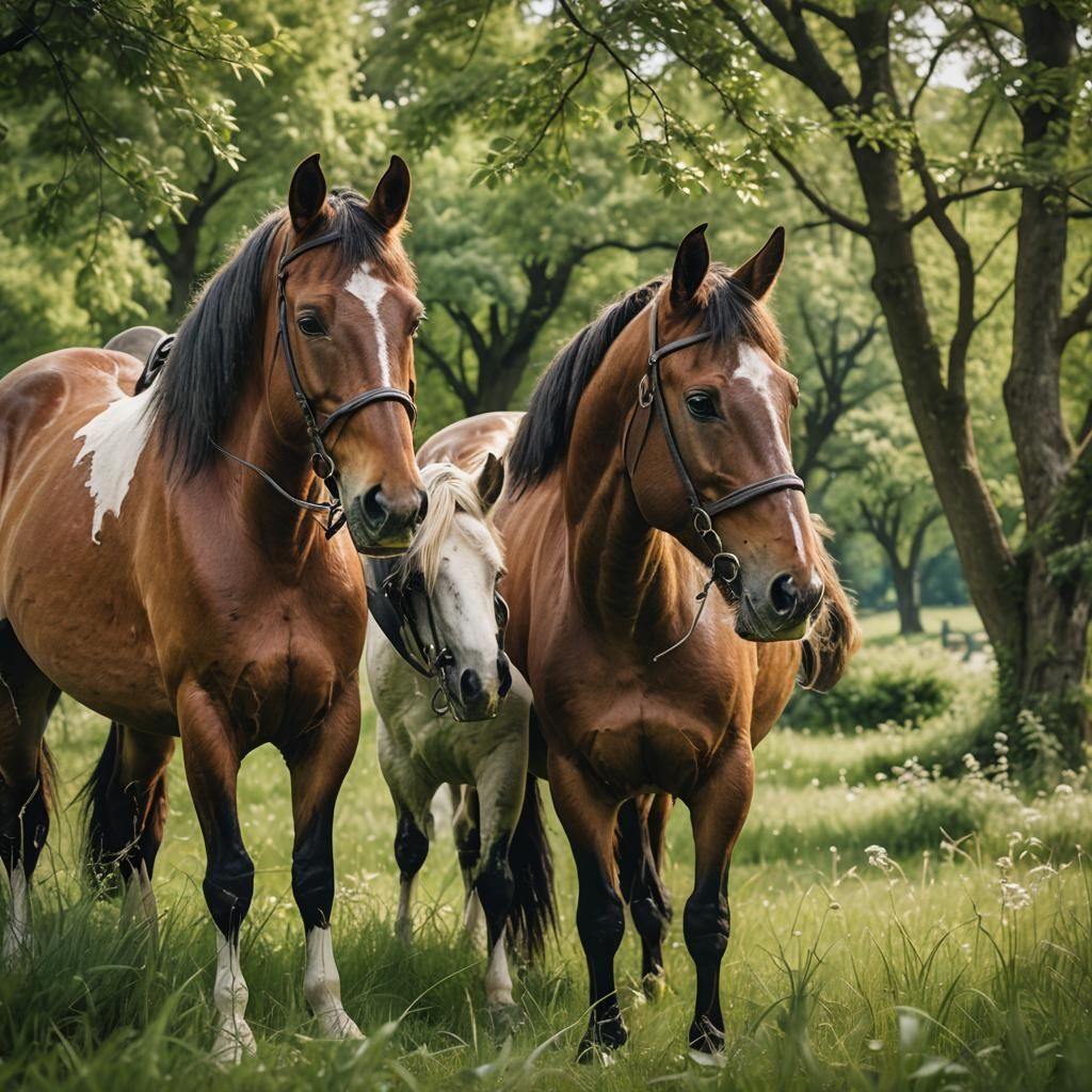 Equestrian Photography: Horses in a Lush Meadow