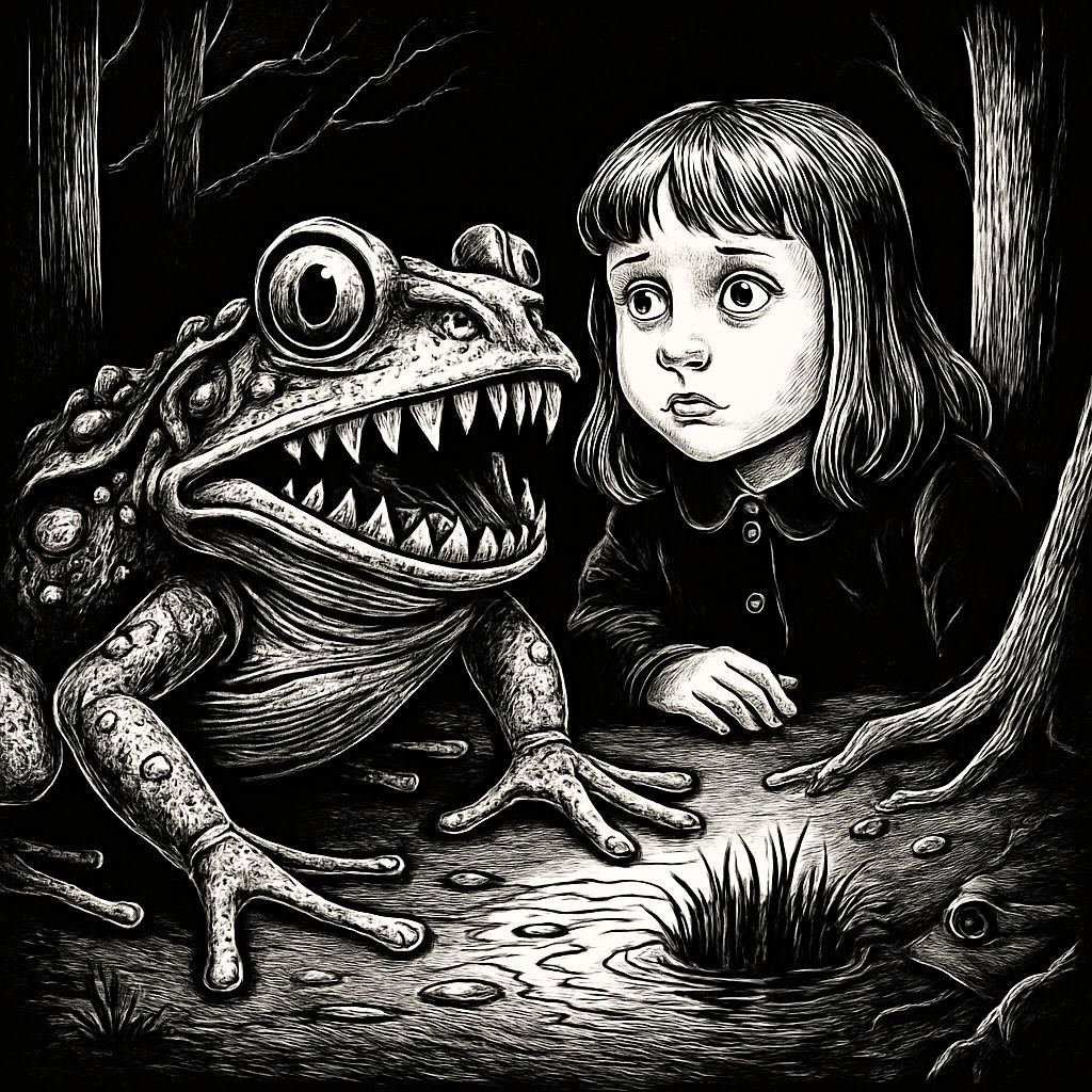Menacing Frog Illustration in John Tenniel Style