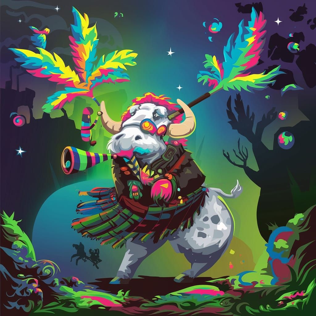 Buffalo Plays Bagpipes in Psychedelic Scottish Kilt