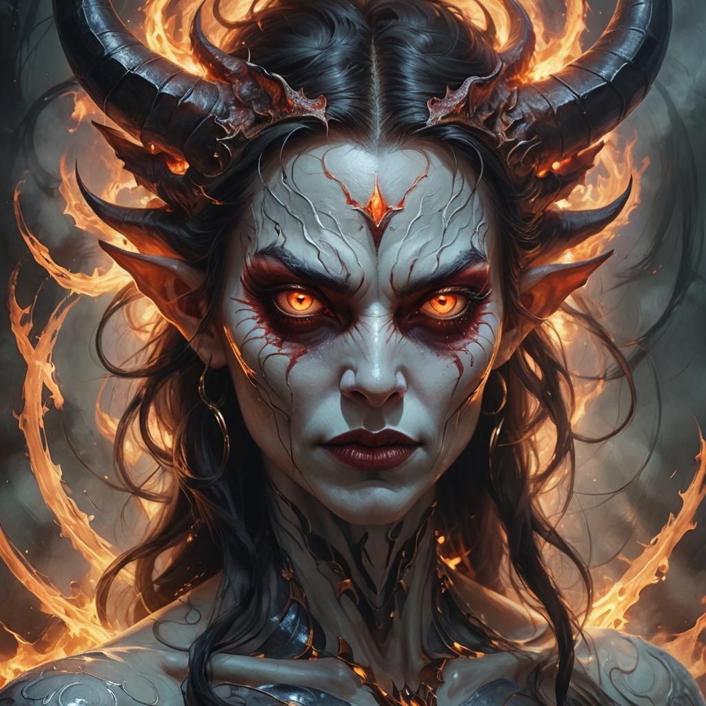 Otherworldly Demoness Radiates Mystique in Digital Painting