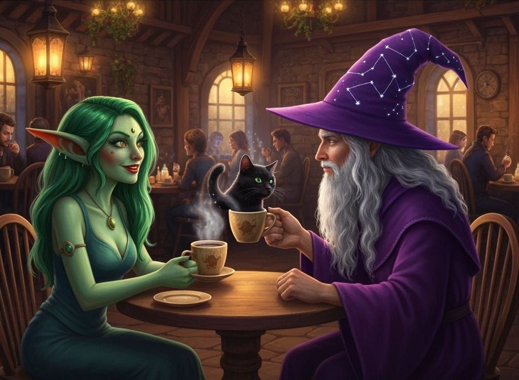 Goblin Woman's Enchanted Date Interrupted by Wizard's Coffee