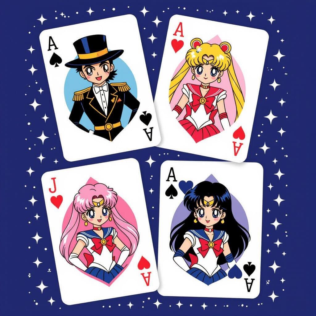 Sailor Moon Characters as Playing Cards in Anime Style