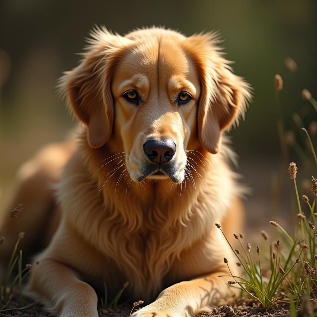 Realistic Golden Retriever Portrait in Sunlight