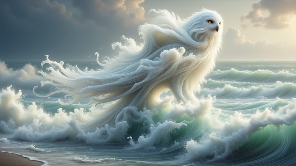 White Owl of Ocean Waves Emerges in Hyper-Realistic Style