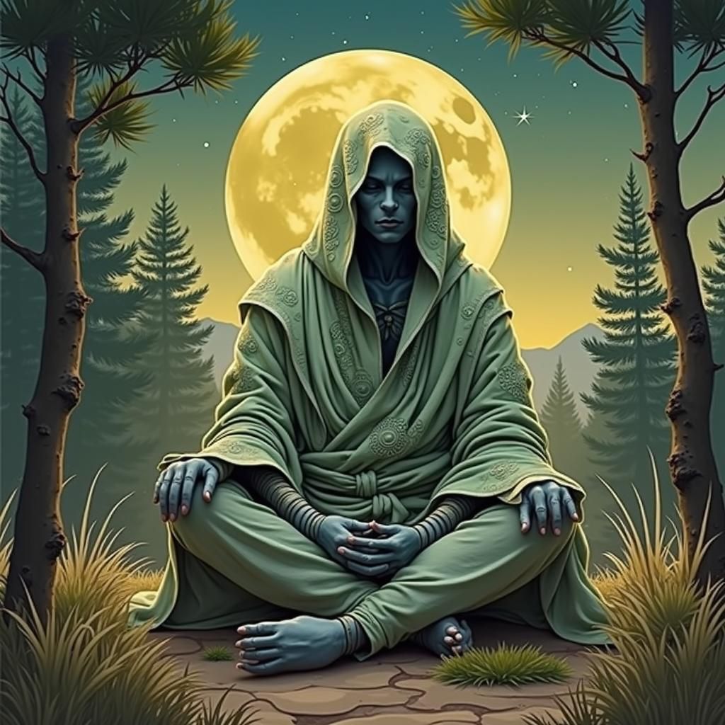 Alien Meditation in Desert Pine Forest