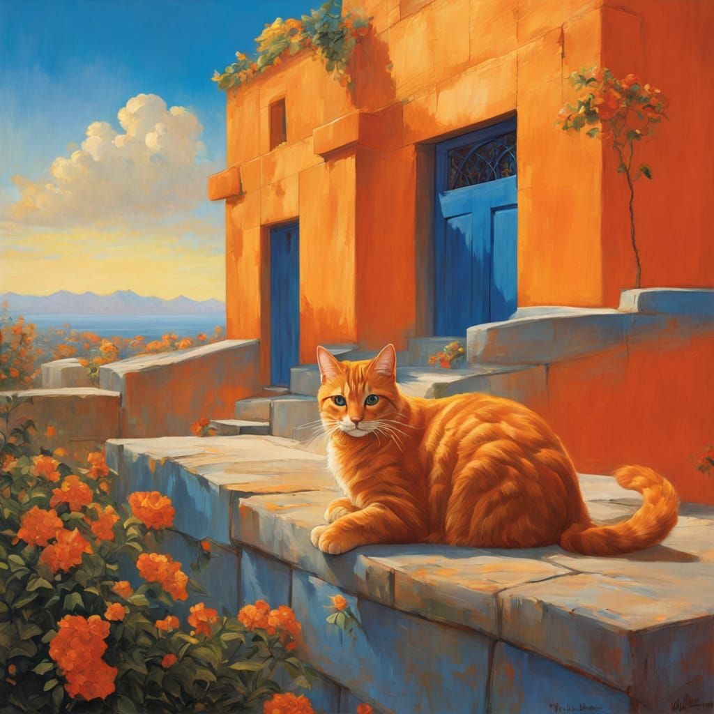 Whimsical Anime-Inspired Portrait of an Orange Cat in a Drea...