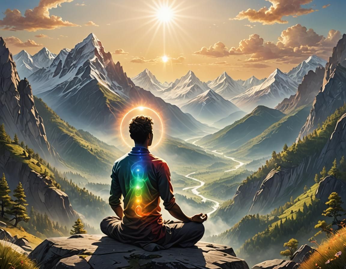 Meditative Aura in Mountain Sunlight