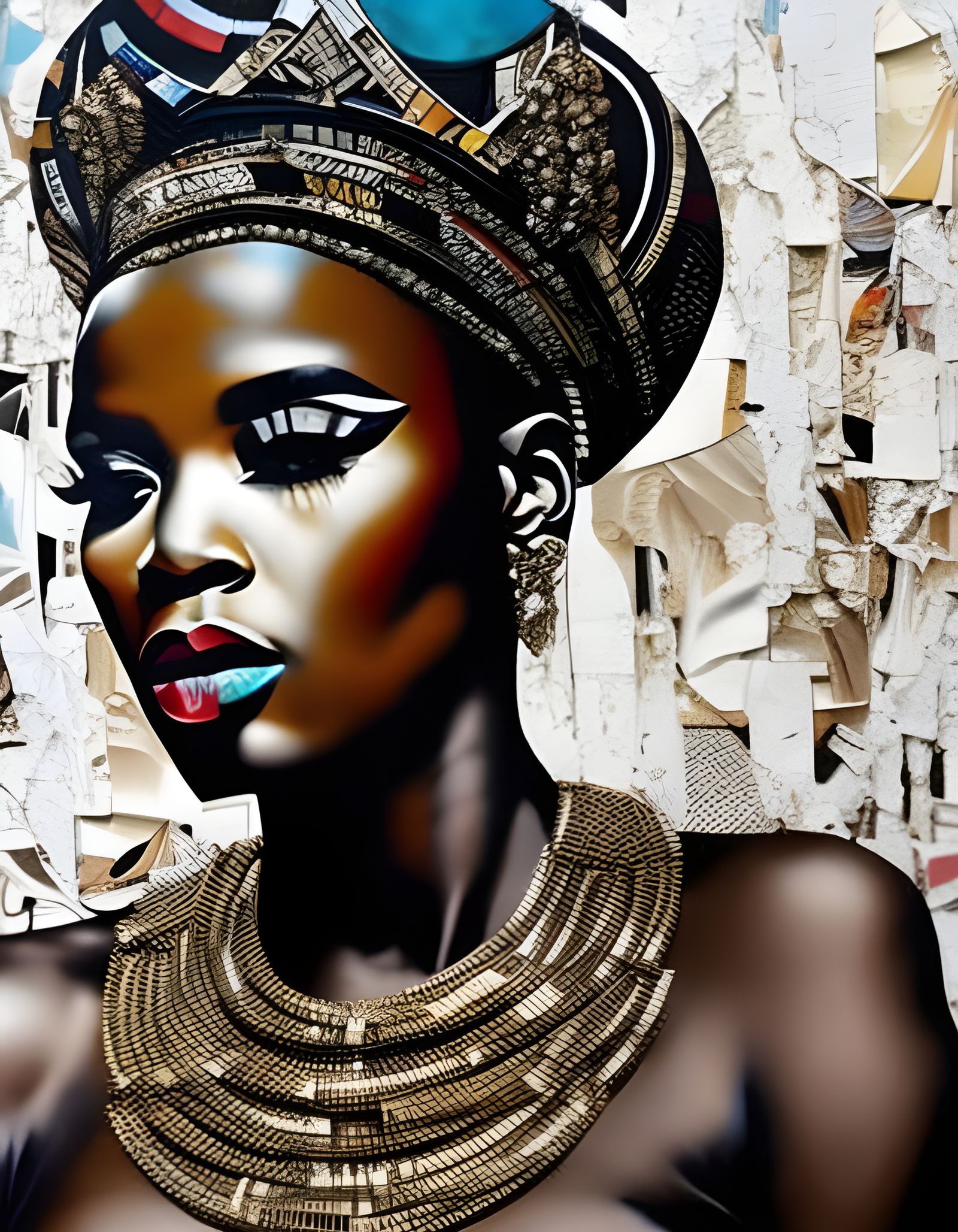 Vintage African Queen Portrait in Graffiti Mosaic