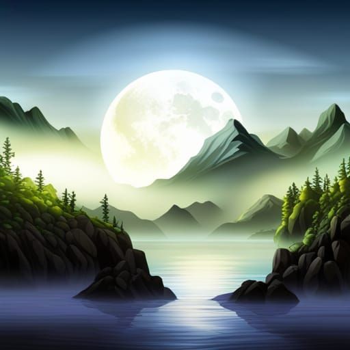 Magical Land: Mountains, Stardust Ocean, Full Moon
