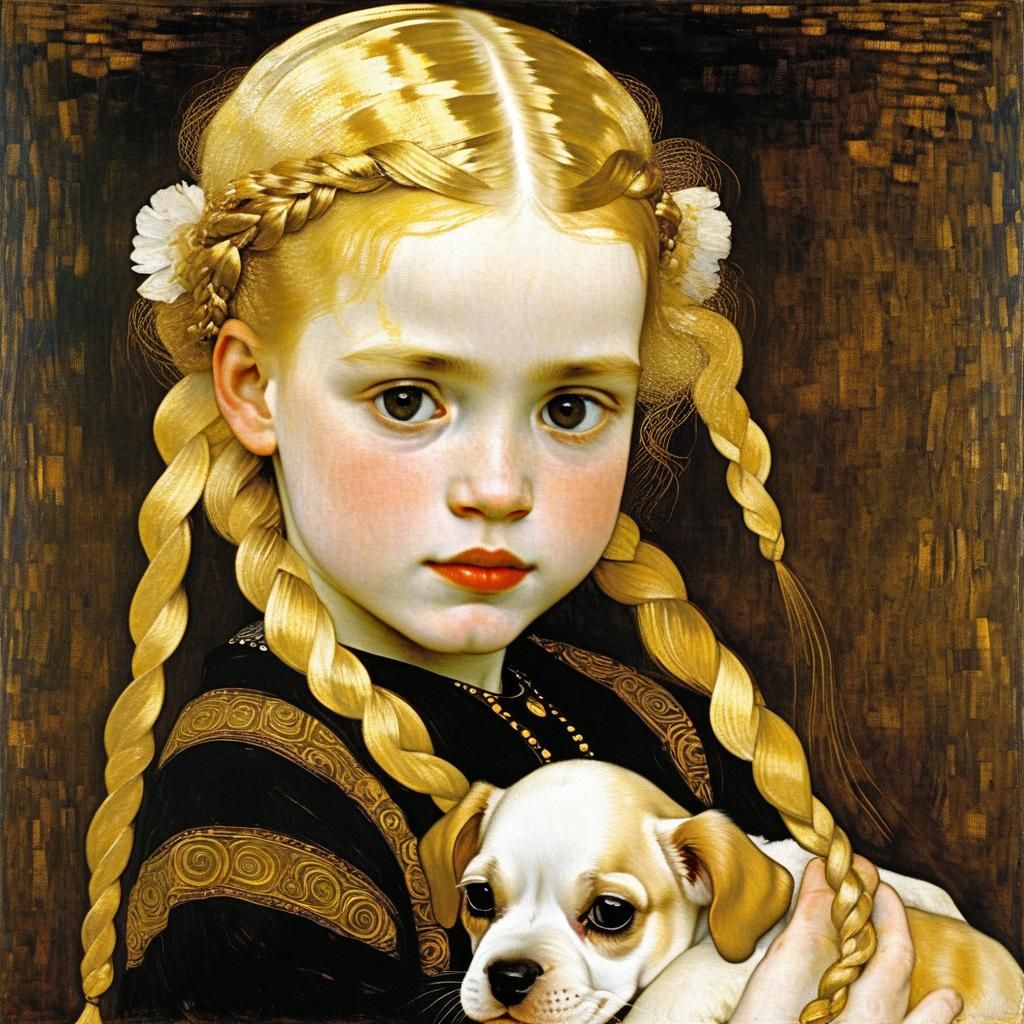 Girl with Puppy in Klimt Style