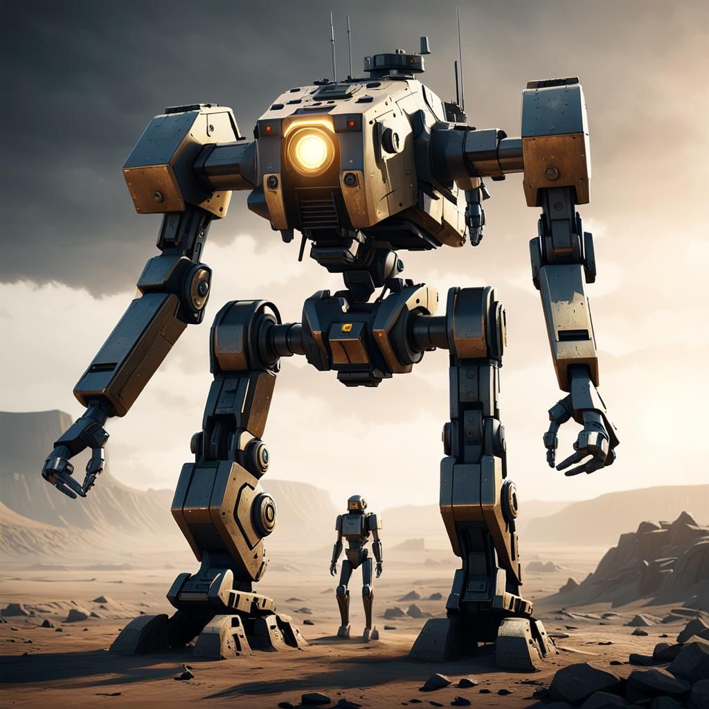 Futuristic German Light Mech in Wasteland: Sci-Fi Art