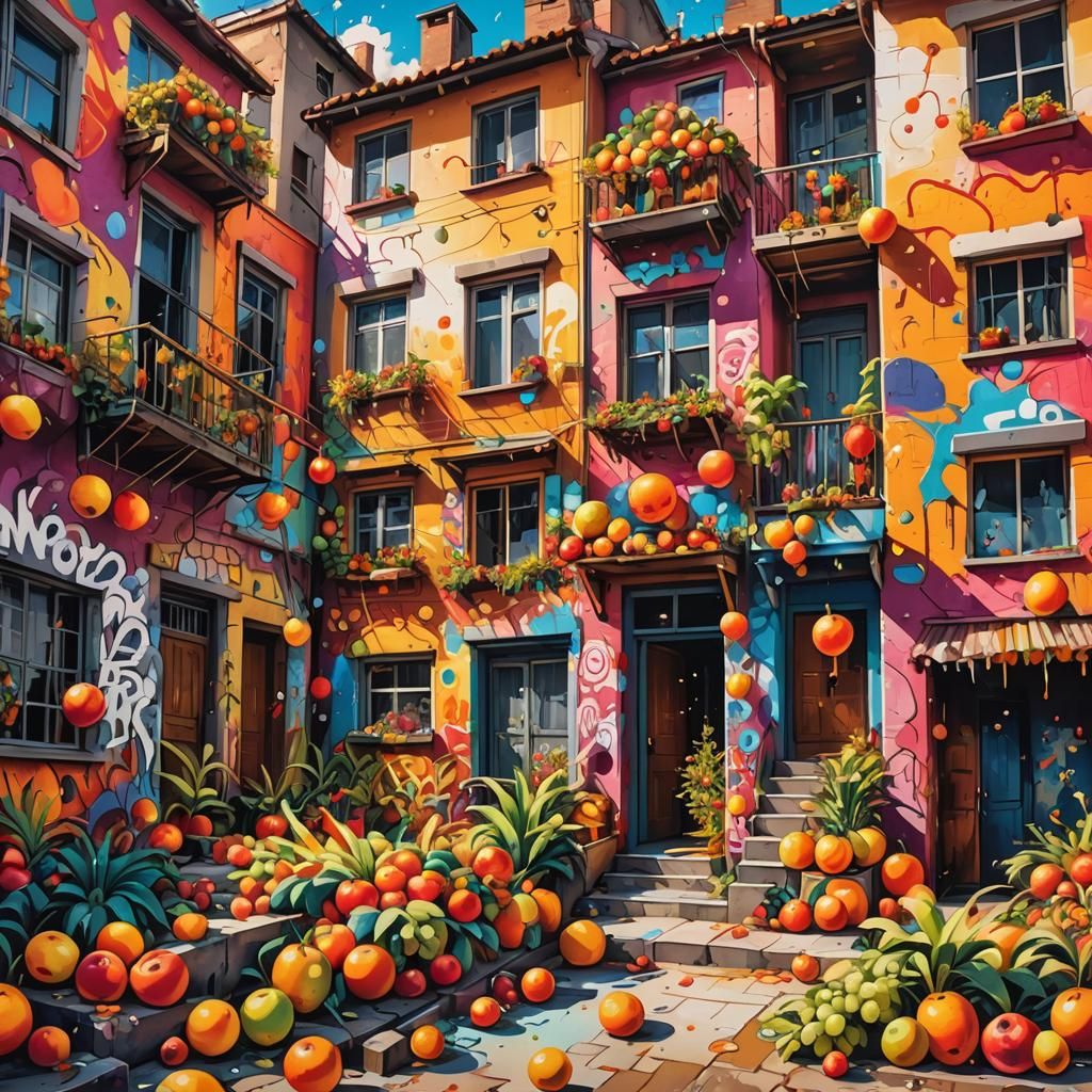 Fruit Village Harvest Festival in Graffiti Art Style