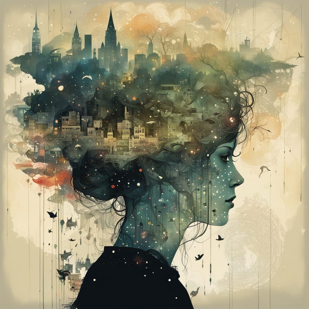 Galaxy Dripping into World: Double Exposure Art